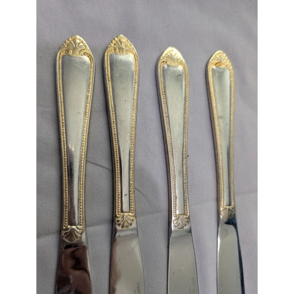 Hampton Silversmiths RENEE Dinner Knives Set of 6 Stainless‎ Gold Accent